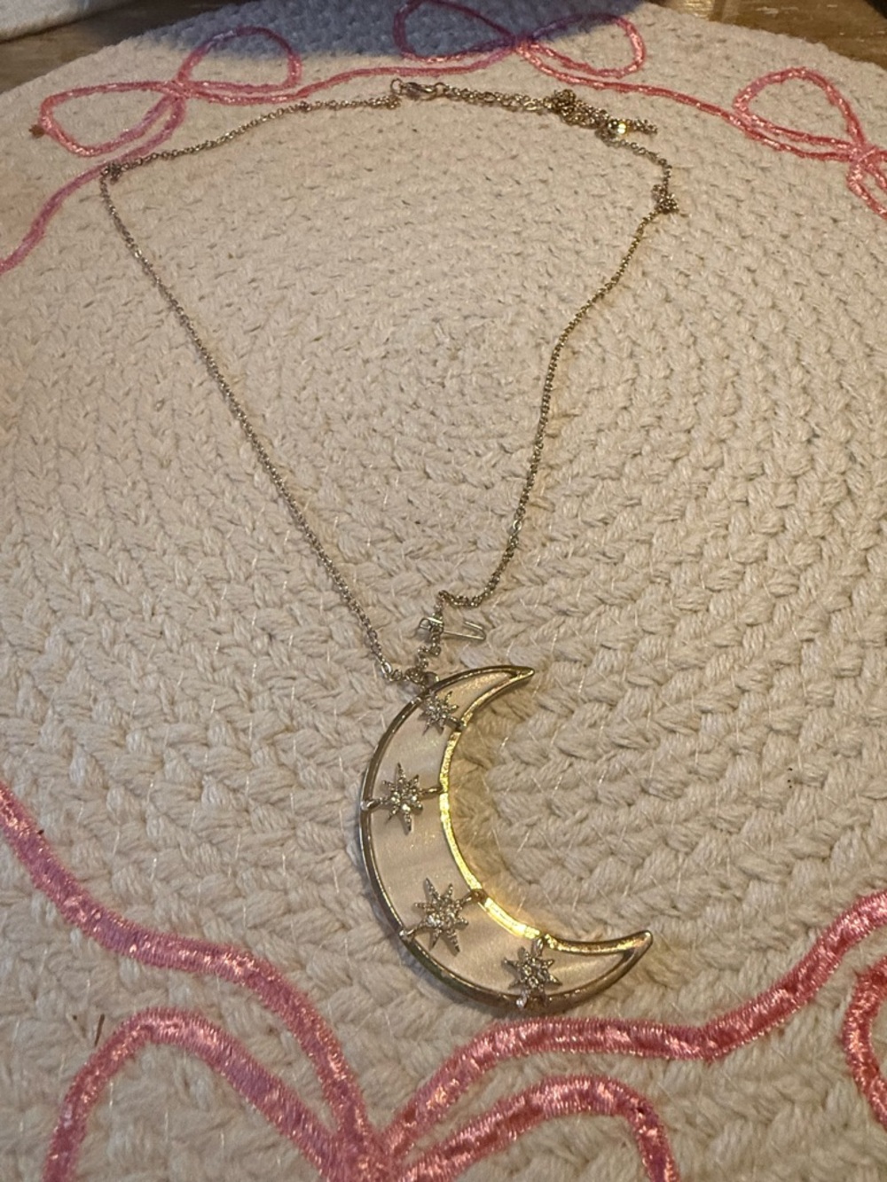 Gold Crescent Moon Pendant Necklace with Star Accents